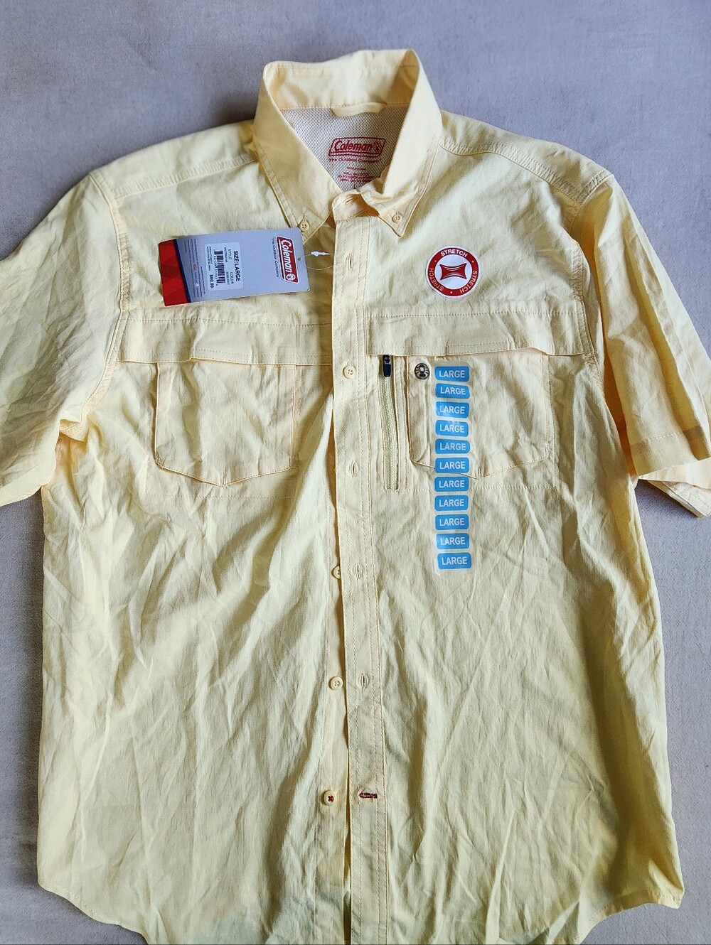 Coleman Butter Yellow Short Sleeve Button Down Shirt Size Large NWT